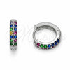 Argolla Huggie 02.267.0146.13.14 Rodio Laminado, con Zirconia Cubica Multicolor y Blanca, Pulido, Rodinado