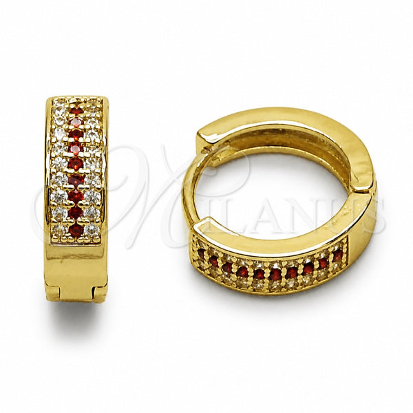 Argolla Huggie 02.267.0147.15 Oro Laminado, con Zirconia Cubica Blanca y Granate, Pulido, Tono Dorado