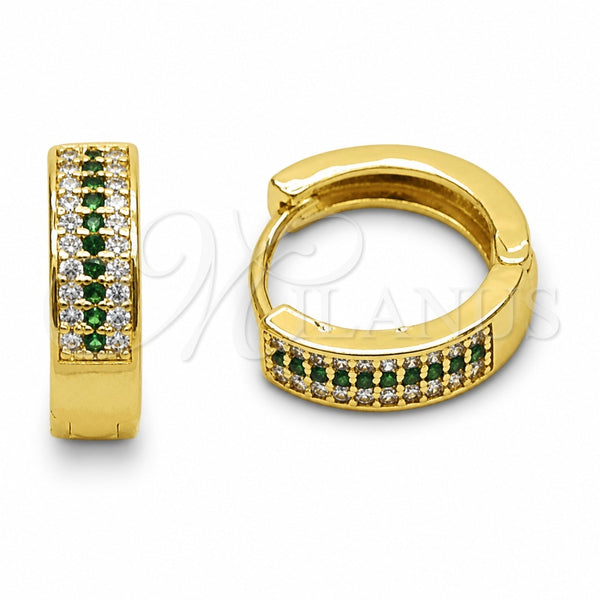 Argolla Huggie 02.267.0147.1.15 Oro Laminado, con Zirconia Cubica Verde y Blanca, Pulido, Tono Dorado