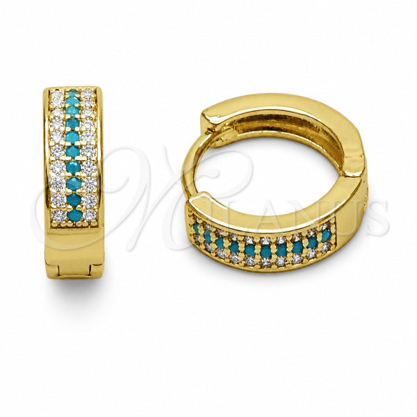 Argolla Huggie 02.267.0147.3.15 Oro Laminado, con Zirconia Cubica Turquoise y Blanca, Pulido, Tono Dorado