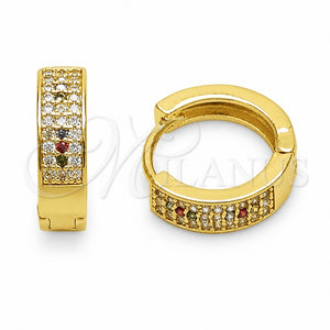 Argolla Huggie 02.267.0147.5.15 Oro Laminado, con Zirconia Cubica Multicolor y Blanca, Pulido, Tono Dorado
