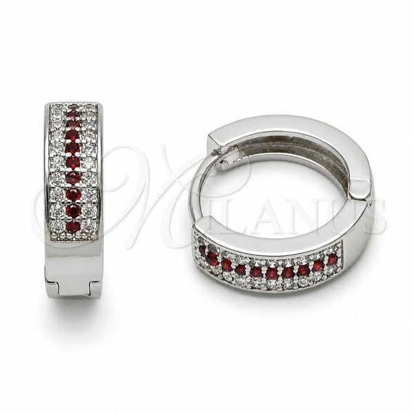 Argolla Huggie 02.267.0147.6.15 Rodio Laminado, con Zirconia Cubica Granate y Blanca, Pulido, Rodinado