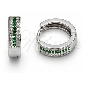 Argolla Huggie 02.267.0147.7.15 Oro Laminado Blanco, con Zirconia Cubica Blanca y Verde, Pulido, Rodinado