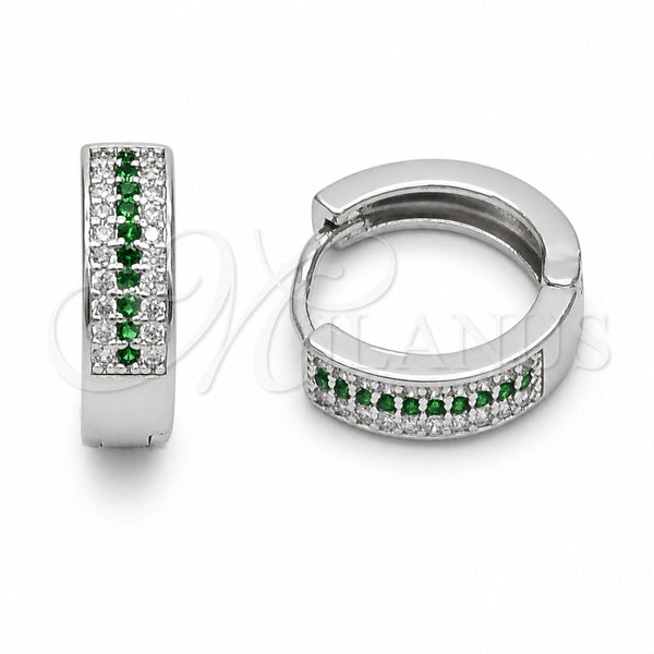 Argolla Huggie 02.267.0147.7.15 Rodio Laminado, con Zirconia Cubica Blanca y Verde, Pulido, Rodinado