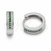 Argolla Huggie 02.267.0147.7.15 Rodio Laminado, con Zirconia Cubica Blanca y Verde, Pulido, Rodinado