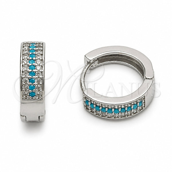 Argolla Huggie 02.267.0147.9.15 Rodio Laminado, con Zirconia Cubica Blanca y Turquoise, Pulido, Rodinado