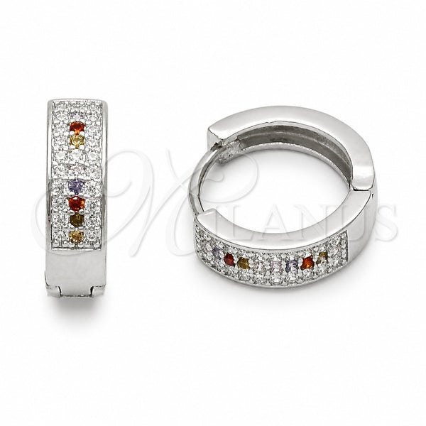 Argolla Huggie 02.267.0147.11.15 Rodio Laminado, con Zirconia Cubica Multicolor y Blanca, Pulido, Rodinado