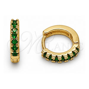 Argolla Huggie 02.267.0148.1.12 Oro Laminado, con Zirconia Cubica Verde, Pulido, Tono Dorado