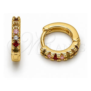 Argolla Huggie 02.267.0148.4.12 Oro Laminado, con Zirconia Cubica Multicolor, Pulido, Tono Dorado