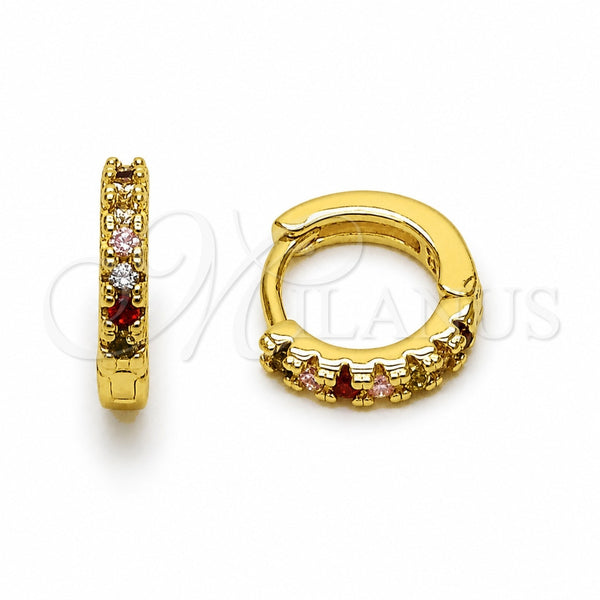 Argolla Huggie 02.267.0148.4.12 Oro Laminado, con Zirconia Cubica Multicolor, Pulido, Tono Dorado