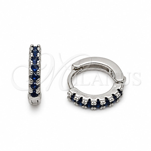 Argolla Huggie 02.267.0148.7.12 Rodio Laminado, con Zirconia Cubica Zafiro Azul, Pulido, Rodinado