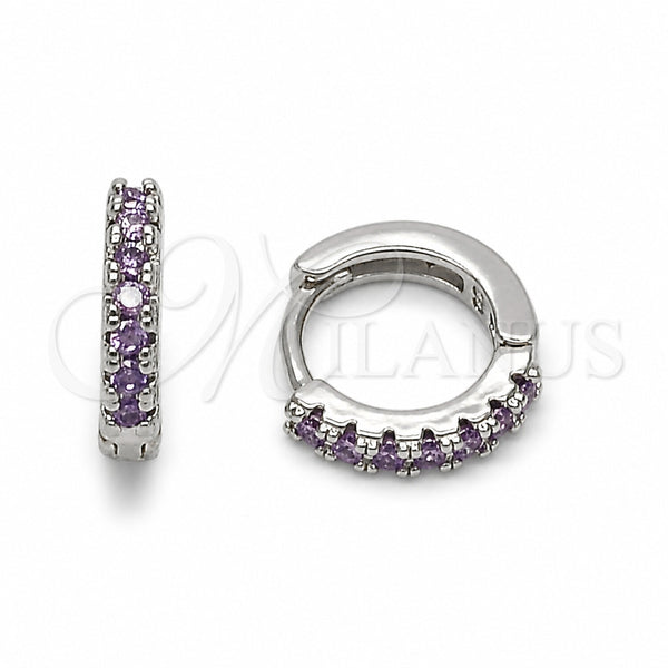 Argolla Huggie 02.267.0148.8.12 Rodio Laminado, con Zirconia Cubica Amatista, Pulido, Rodinado