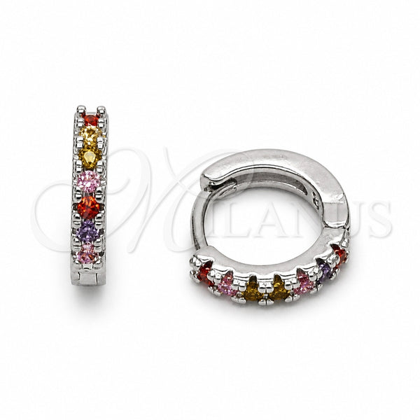 Argolla Huggie 02.267.0148.9.12 Rodio Laminado, con Zirconia Cubica Multicolor, Pulido, Rodinado