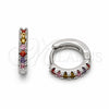 Argolla Huggie 02.267.0148.9.12 Rodio Laminado, con Zirconia Cubica Multicolor, Pulido, Rodinado