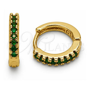 Argolla Huggie 02.267.0148.1.14 Oro Laminado, con Zirconia Cubica Verde, Pulido, Tono Dorado