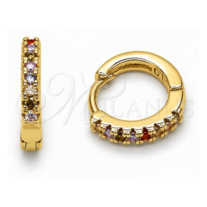 Argolla Huggie 02.267.0148.4.14 Oro Laminado, con Zirconia Cubica Multicolor, Pulido, Tono Dorado