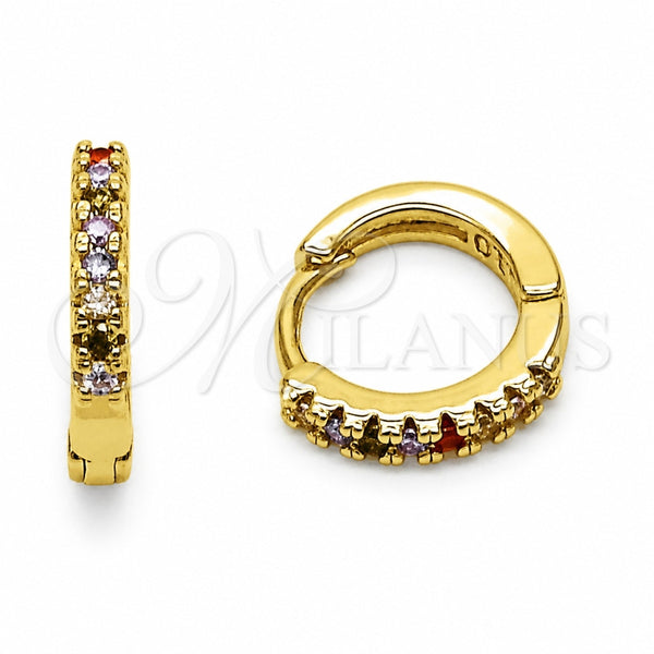 Argolla Huggie 02.267.0148.4.14 Oro Laminado, con Zirconia Cubica Multicolor, Pulido, Tono Dorado