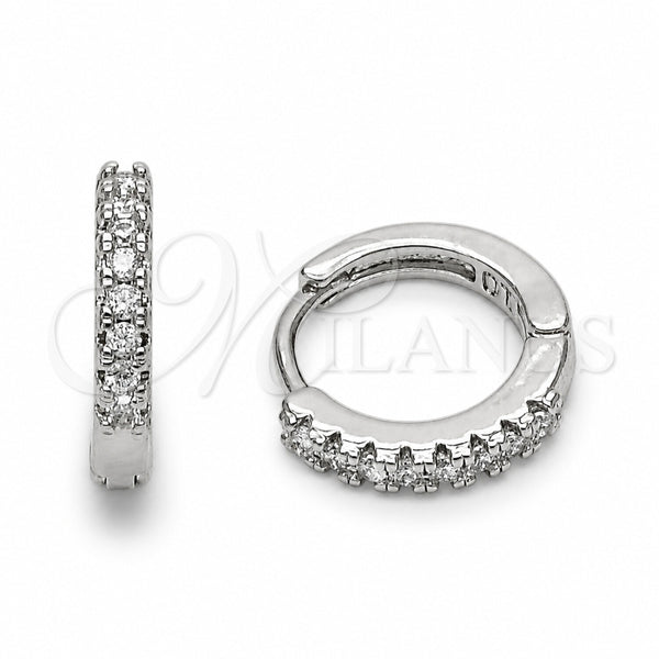 Argolla Huggie 02.267.0148.5.14 Rodio Laminado, con Zirconia Cubica Blanca, Pulido, Rodinado