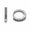 Argolla Huggie 02.267.0148.8.14 Rodio Laminado, con Zirconia Cubica Amatista, Pulido, Rodinado