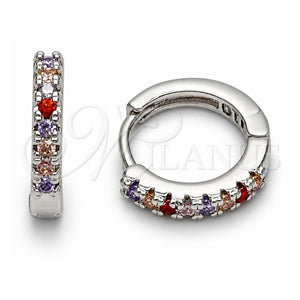 Argolla Huggie 02.267.0148.9.14 Oro Laminado Blanco, con Zirconia Cubica Multicolor, Pulido, Rodinado