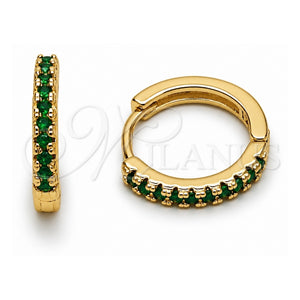 Argolla Huggie 02.267.0148.1.16 Oro Laminado, con Zirconia Cubica Verde, Pulido, Tono Dorado