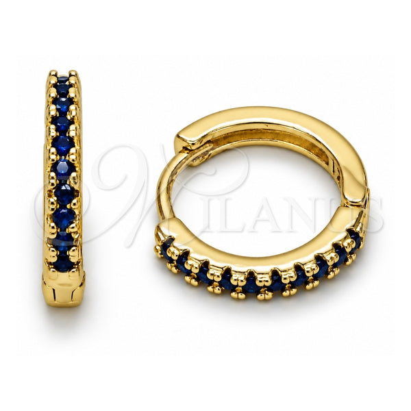 Argolla Huggie 02.267.0148.2.16 Oro Laminado, con Zirconia Cubica Zafiro Azul, Pulido, Tono Dorado