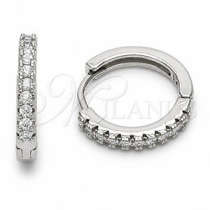 Argolla Huggie 02.267.0148.5.16 Rodio Laminado, con Zirconia Cubica Blanca, Pulido, Rodinado