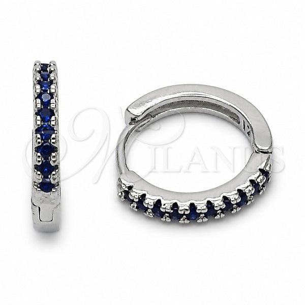 Argolla Huggie 02.267.0148.7.16 Rodio Laminado, con Zirconia Cubica Zafiro Azul, Pulido, Rodinado