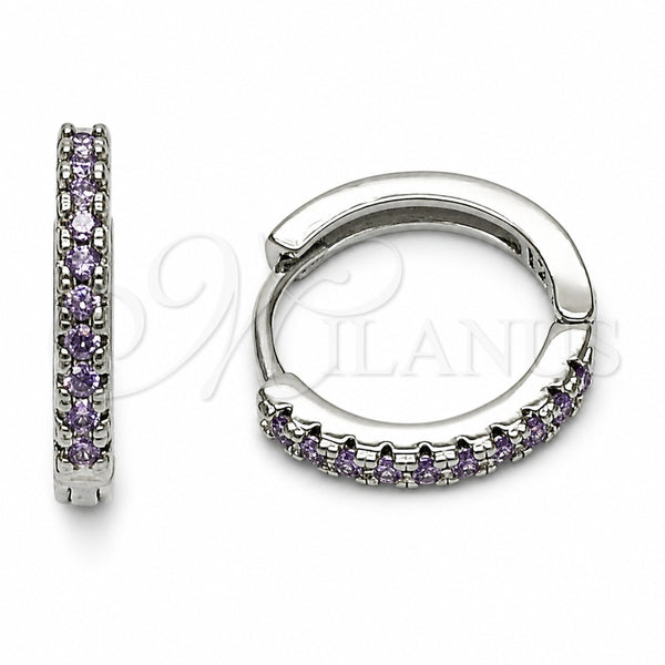 Argolla Huggie 02.267.0148.8.16 Rodio Laminado, con Zirconia Cubica Amatista, Pulido, Rodinado