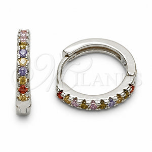 Argolla Huggie 02.267.0148.9.16 Rodio Laminado, con Zirconia Cubica Multicolor, Pulido, Rodinado