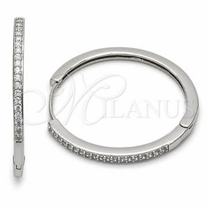 Argolla Huggie 02.267.0149.1.35 Rodio Laminado, con Micro Pave Blanca, Pulido, Rodinado