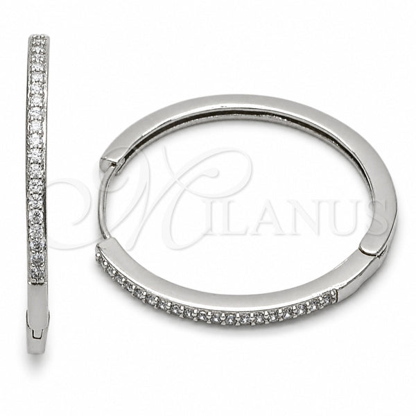 Argolla Huggie 02.267.0149.1.35 Rodio Laminado, con Micro Pave Blanca, Pulido, Rodinado
