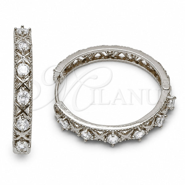 Argolla Huggie 02.267.0151.1.30 Rodio Laminado, con Zirconia Cubica Blanca, Pulido, Rodinado
