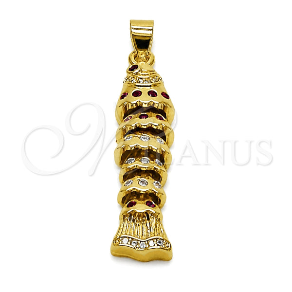 Dije Elegante 05.459.0074 Oro Laminado, Diseño de Pescado, con Zirconia Cubica Rubi y Amatista, Pulido, Tono Dorado