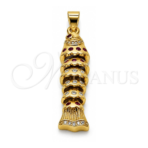 Dije Elegante 05.459.0074 Oro Laminado, Diseño de Pescado, con Zirconia Cubica Rubi y Amatista, Pulido, Tono Dorado
