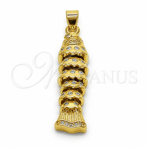 Dije Elegante 05.459.0074.1 Oro Laminado, Diseño de Pescado, con Zirconia Cubica Blanca, Pulido, Tono Dorado