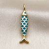 Dije Elegante 05.459.0075 Oro Laminado, Diseño de Pescado, Esmaltado Turquesa, Tono Dorado