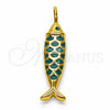 Dije Elegante 05.459.0075 Oro Laminado, Diseño de Pescado, Esmaltado Turquesa, Tono Dorado