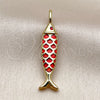 Dije Elegante 05.459.0075.1 Oro Laminado, Diseño de Pescado, Esmaltado Rojo, Tono Dorado