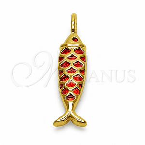 Dije Elegante 05.459.0075.1 Oro Laminado, Diseño de Pescado, Esmaltado Rojo, Tono Dorado