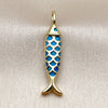 Dije Elegante 05.459.0075.2 Oro Laminado, Diseño de Pescado, Esmaltado Azul, Tono Dorado