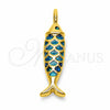 Dije Elegante 05.459.0075.2 Oro Laminado, Diseño de Pescado, Esmaltado Azul, Tono Dorado