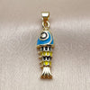 Dije Elegante 05.459.0023.3 Oro Laminado, Diseño de Pescado, Esmaltado Azul claro, Tono Dorado