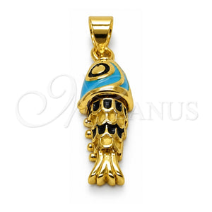 Dije Elegante 05.459.0023.3 Oro Laminado, Diseño de Pescado, Esmaltado Azul claro, Tono Dorado