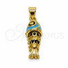 Dije Elegante 05.459.0023.3 Oro Laminado, Diseño de Pescado, Esmaltado Azul claro, Tono Dorado