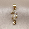 Dije Elegante 05.459.0076 Oro Laminado, Diseño de Caballo de Mar, con Micro Pave Blanca, Pulido, Tono Dorado