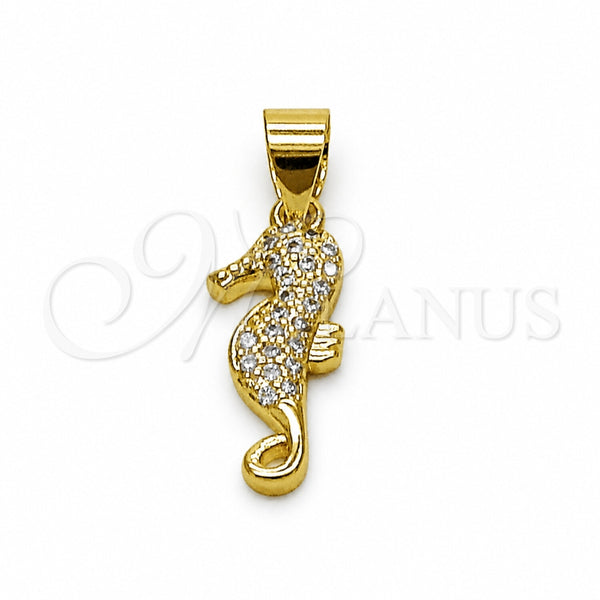 Dije Elegante 05.459.0076 Oro Laminado, Diseño de Caballo de Mar, con Micro Pave Blanca, Pulido, Tono Dorado