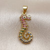 Dije Elegante 05.459.0077 Oro Laminado, Diseño de Caballo de Mar, con Micro Pave Multicolor, Pulido, Tono Dorado