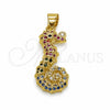 Dije Elegante 05.459.0077 Oro Laminado, Diseño de Caballo de Mar, con Micro Pave Multicolor, Pulido, Tono Dorado