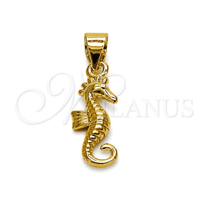 Dije Elegante 05.459.0078 Oro Laminado, Diseño de Caballo de Mar, Pulido, Tono Dorado